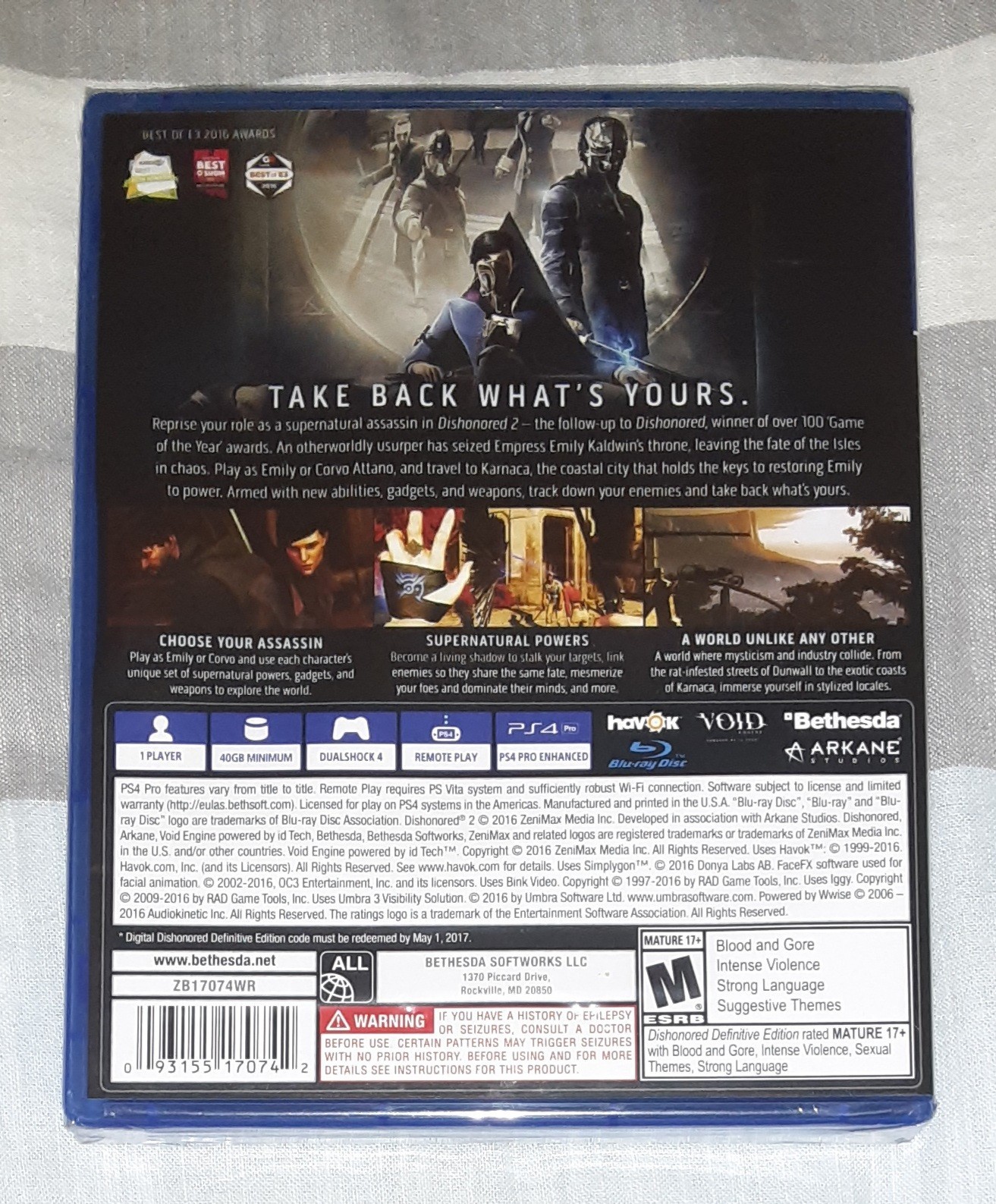 Dishonored 2: Limited Edition (PS4, 2016) Brand New