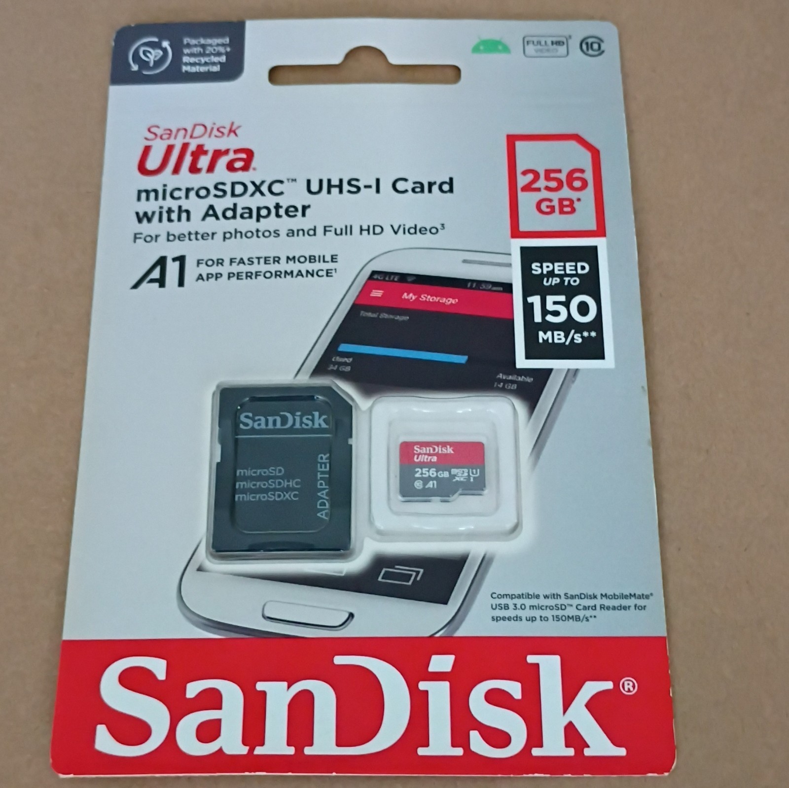 New Sandisk MicroSDXC UHS-I Card with Adapter 256GB New Up To 150MB/S
