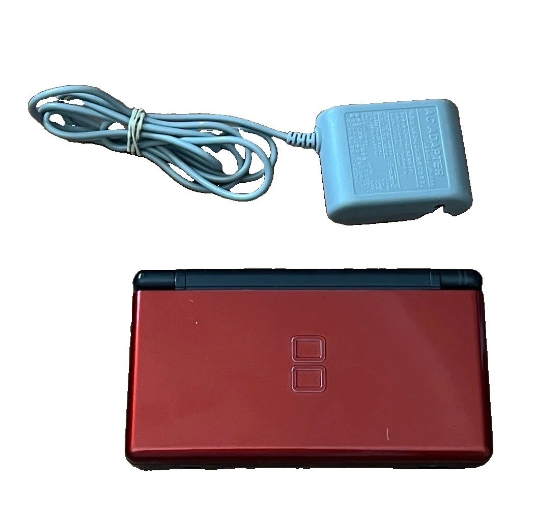 Nintendo DS Lite Crimson Black Handheld Console w/ 3rd Party Charger Tested