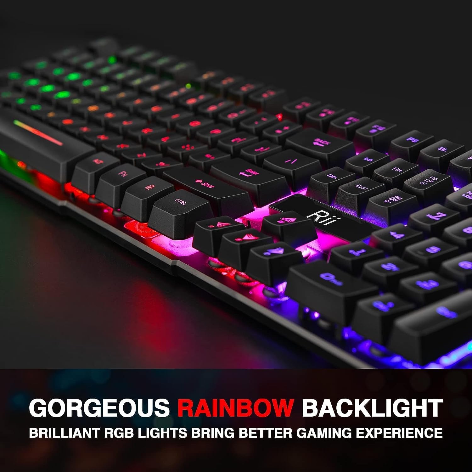 Rii RK100+ Multiple Color Rainbow LED Backlit Backlit/Black keys