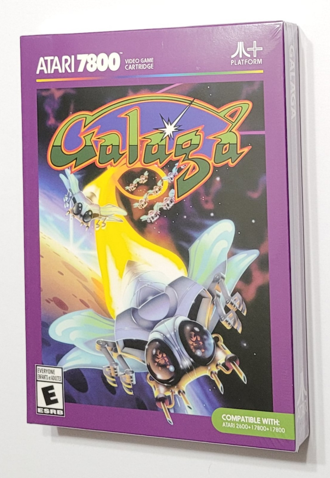 GALAGA Atari 7800 Game with collectable Pin & Patch plus green cartridge. New!