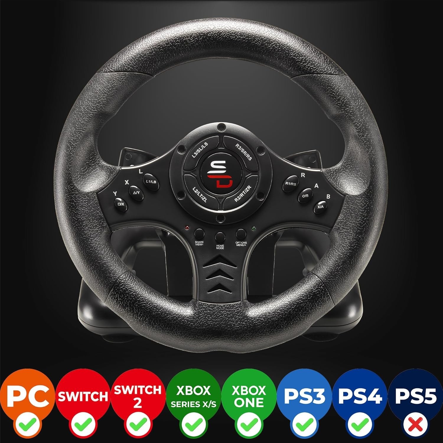 Advanced Racing Steering Wheel with Pedals & Vibration for Xbox and PC – Black