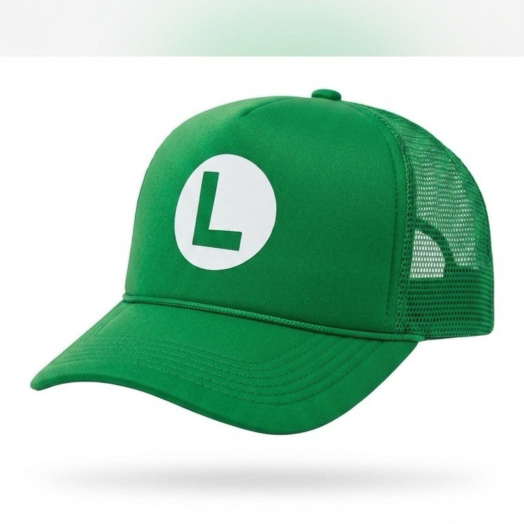 Luigi Green L Logo Mesh Back Trucker Baseball Cap Hat – Super Mario Bros.