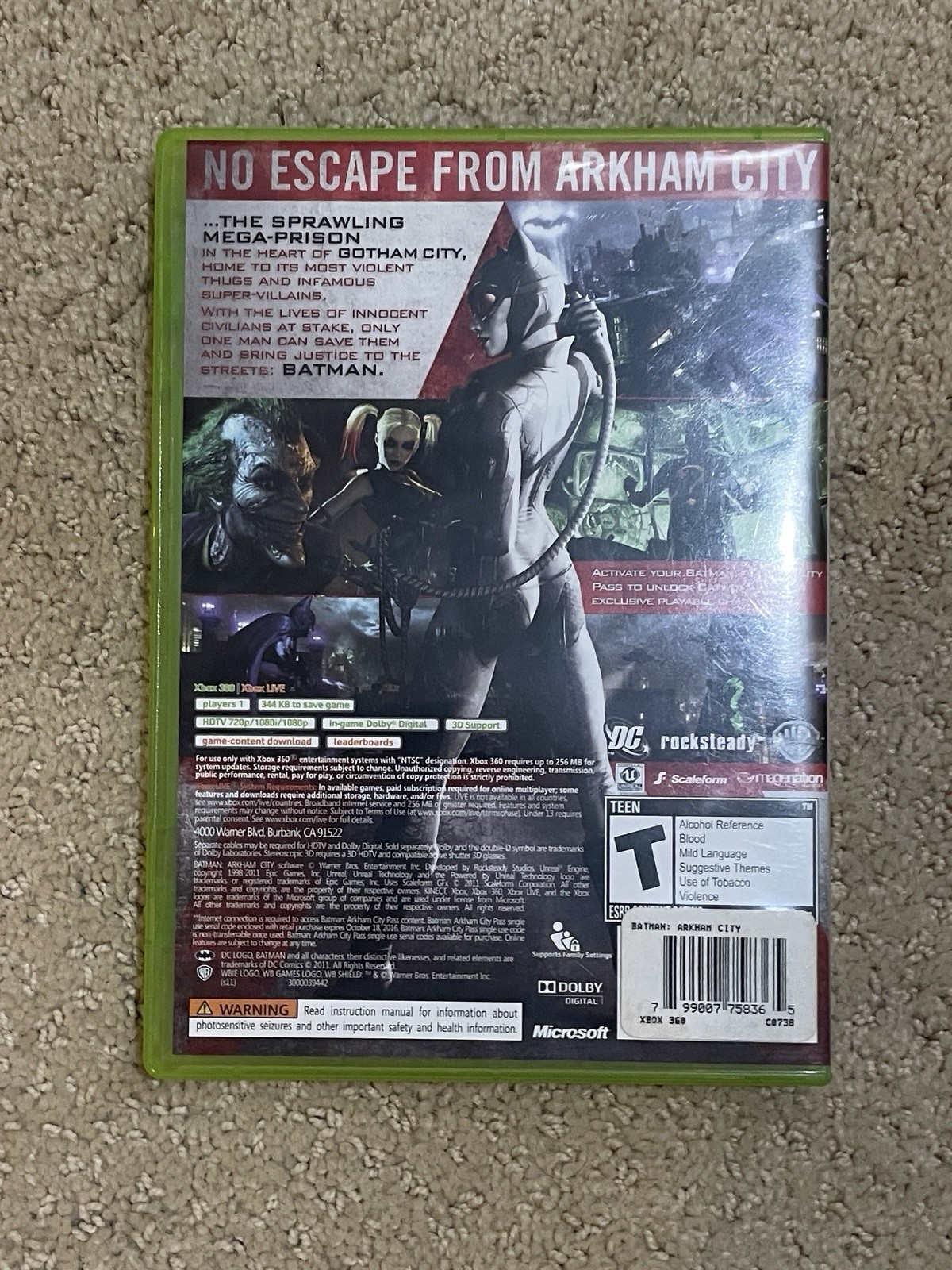 WB Games Batman: Arkham City Xbox 360 Manual Included Multiplayer 3D Compatible