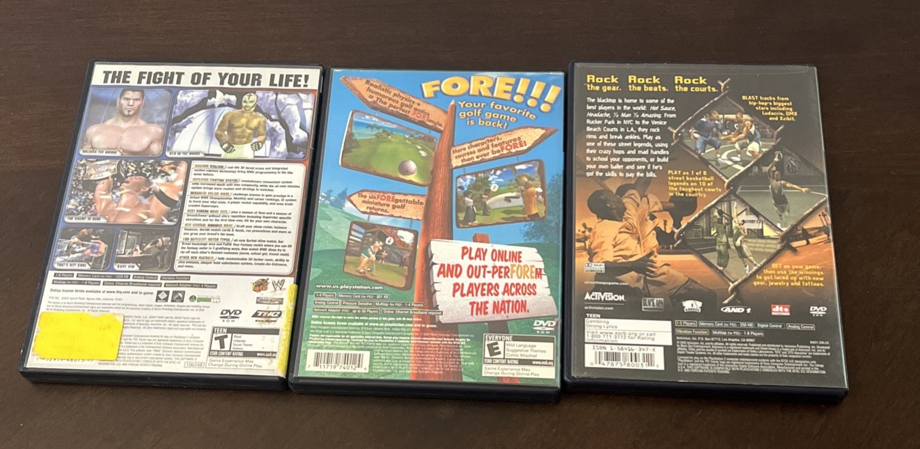 Lot of 3 Sony PlayStation 2 Sports Game WWE, Golf Fore Basketball Street Hoops