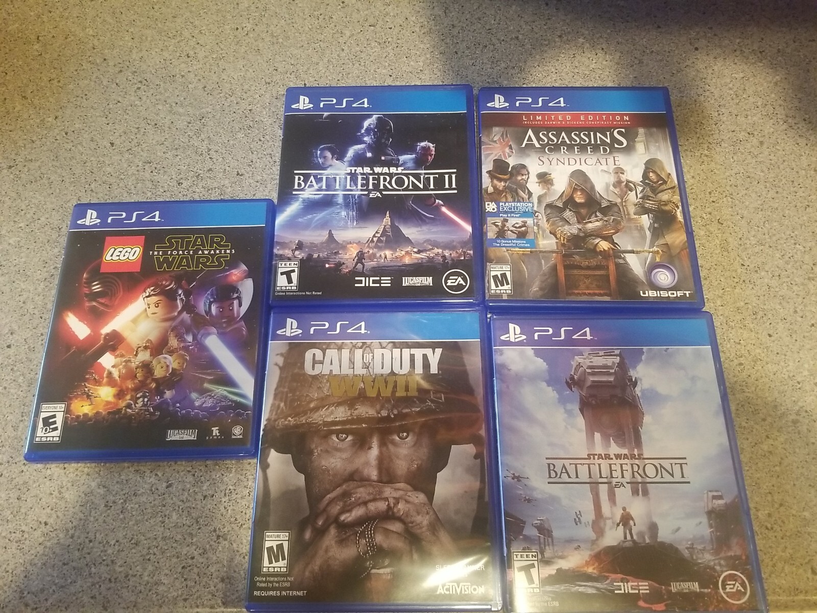Ps4 game lot battlefront 1 and 2 call of duty ww2 AC syndicate lego star wars