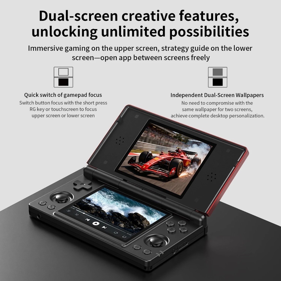 GAMMA OS – ANBERNIC RG DS Dual-Screen Retro Handheld Game Console 4″IPS Gift