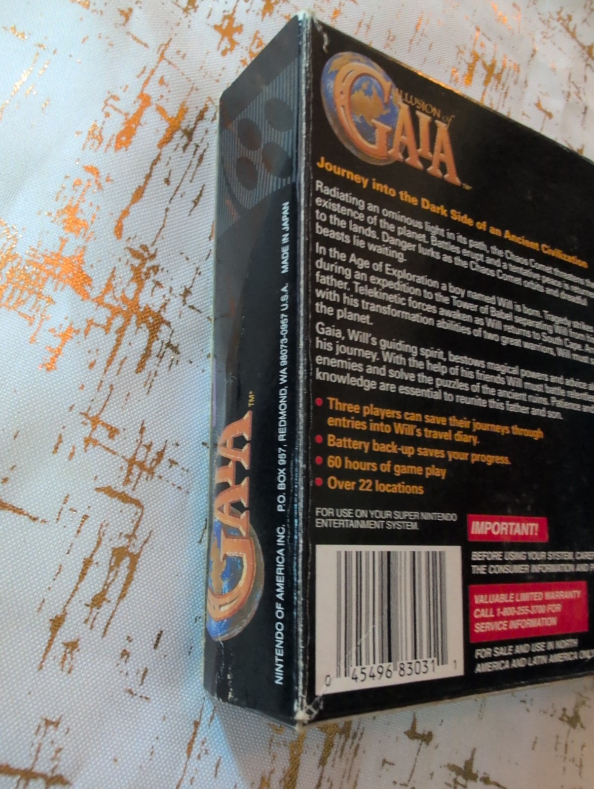 Retro 1994 Illusion Of Gala Box Game Cartridge Video Game Super Nintendo VTG