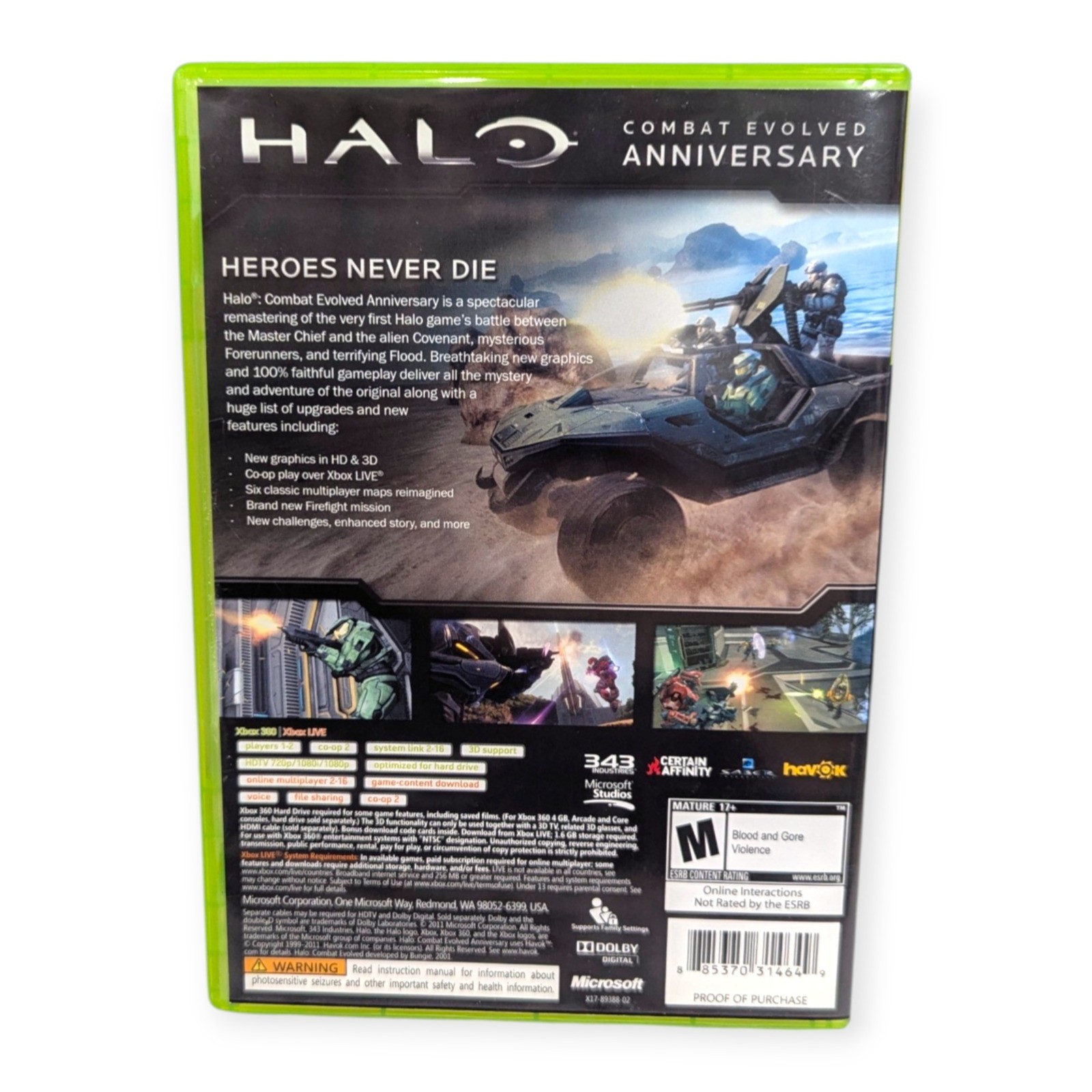 Halo Combat Evolved Anniversary Xbox 360 Game w/ Slipcover Manual 343 Industries