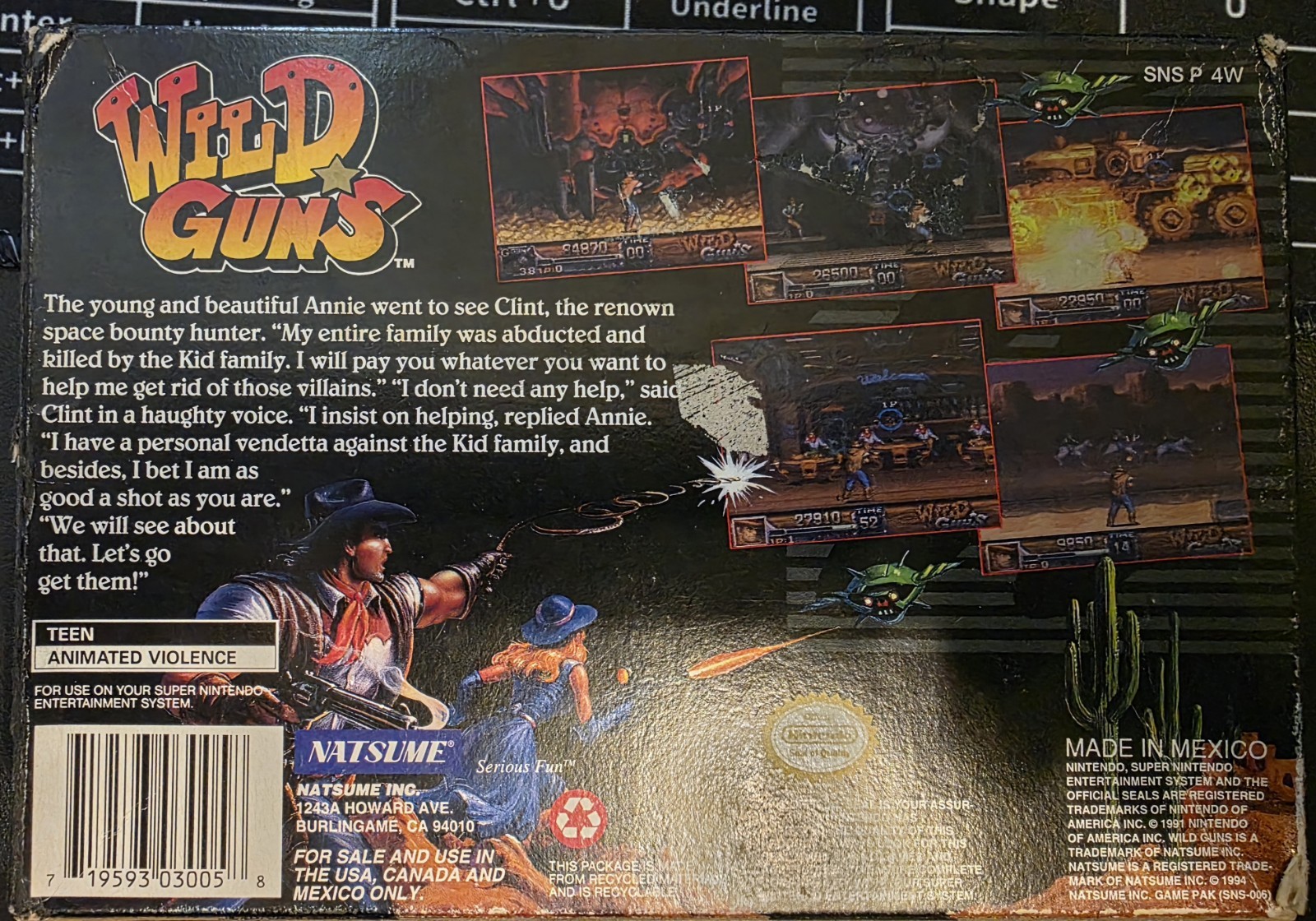 Natsume Wild Guns SNES Game and Box