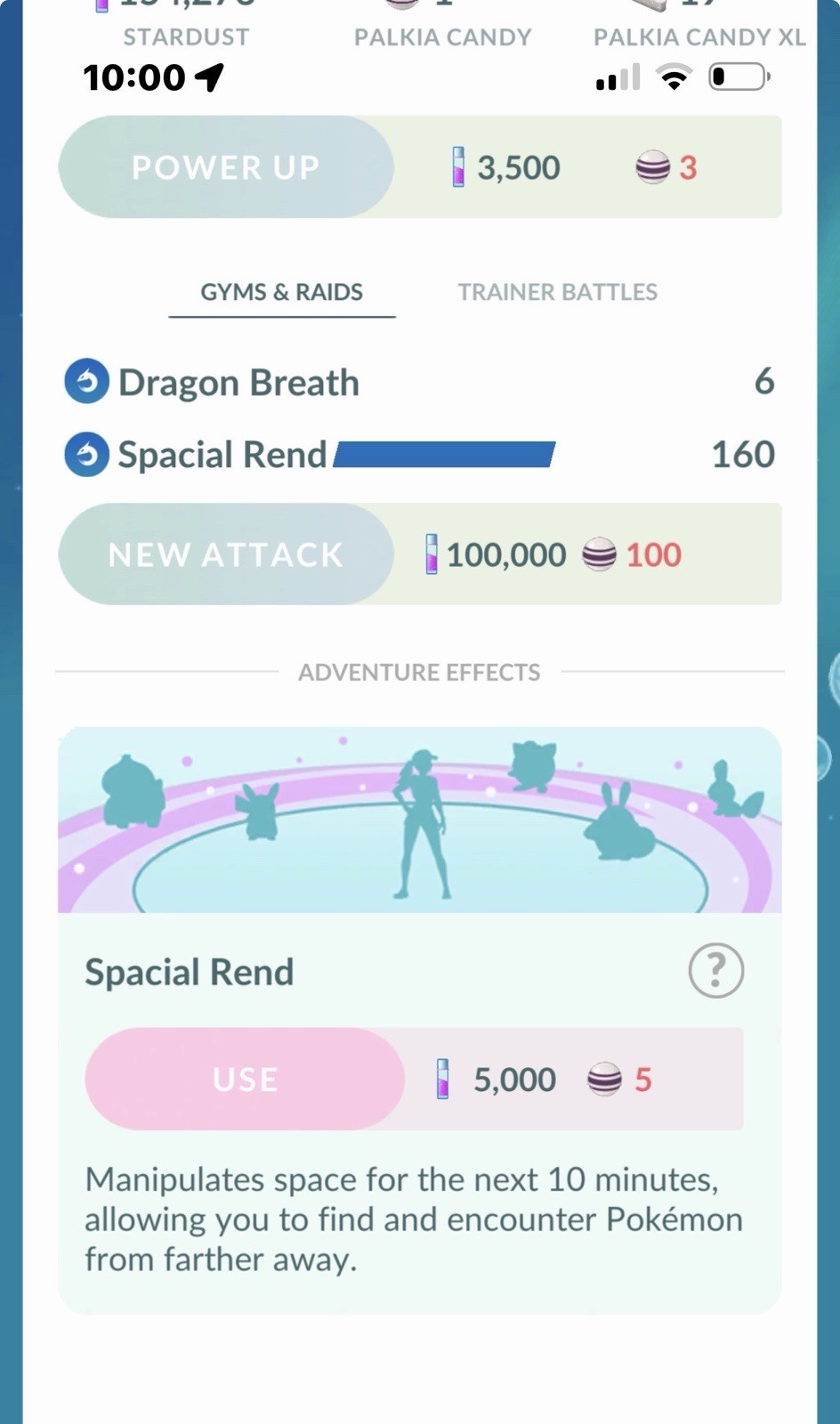 Niantic Pokémon GO Palkia Screenshot CP 2677 Dragon Breath/Spacial Rend