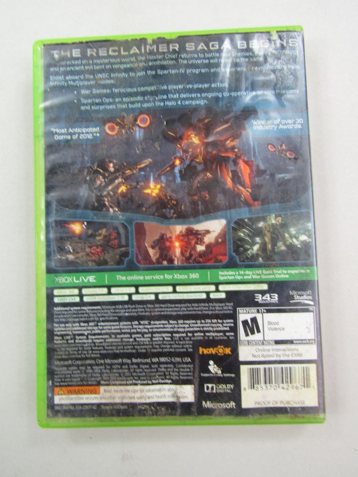 Halo 4 XBOX 360 Video Game Mature M 343 Industries War Military Disc & Box