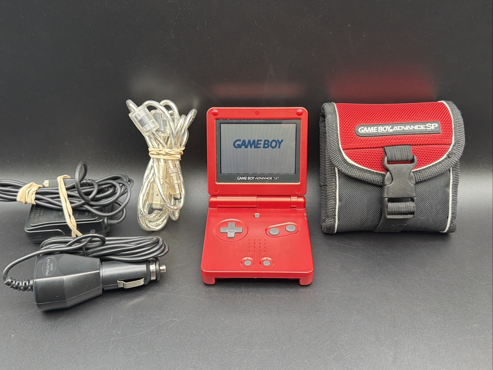 GBA SP Console Flame Red AGS-001 Nintendo Game Boy Advance Tested Good Shape