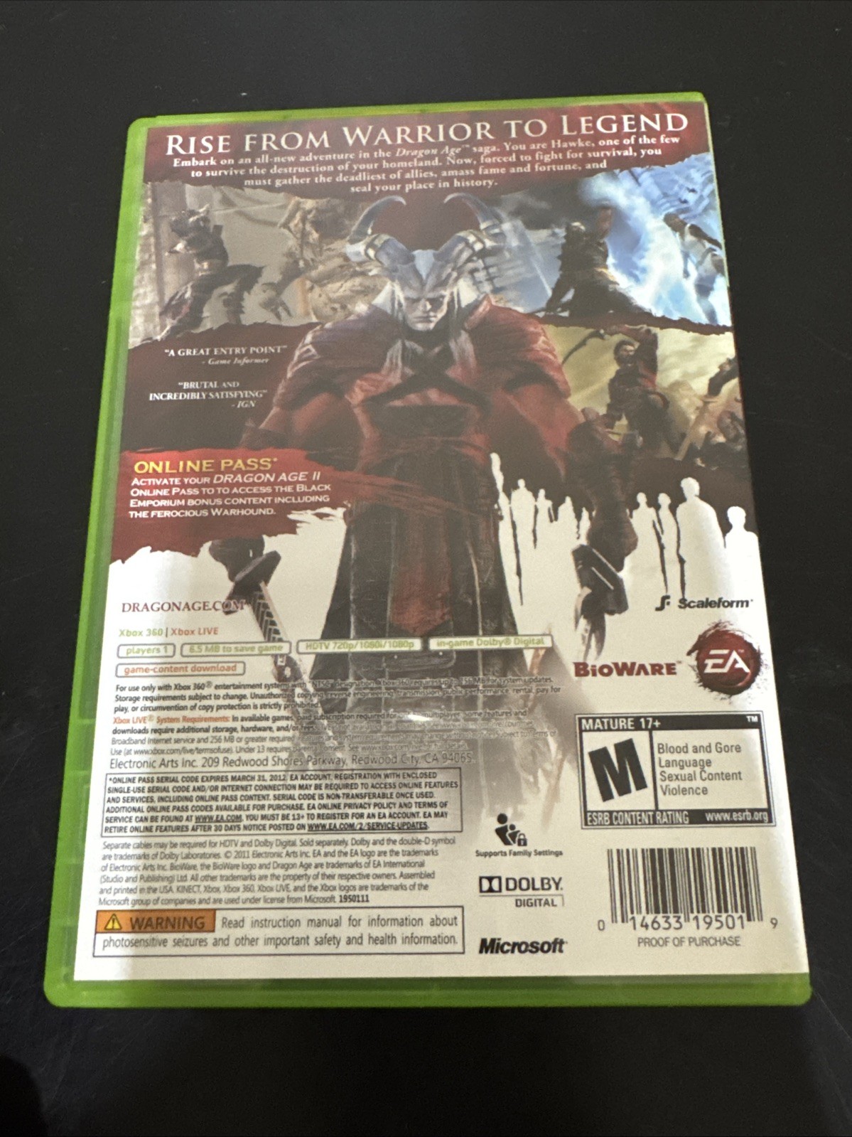 Dragon Age II 2 (Microsoft Xbox 360, 2011) Complete