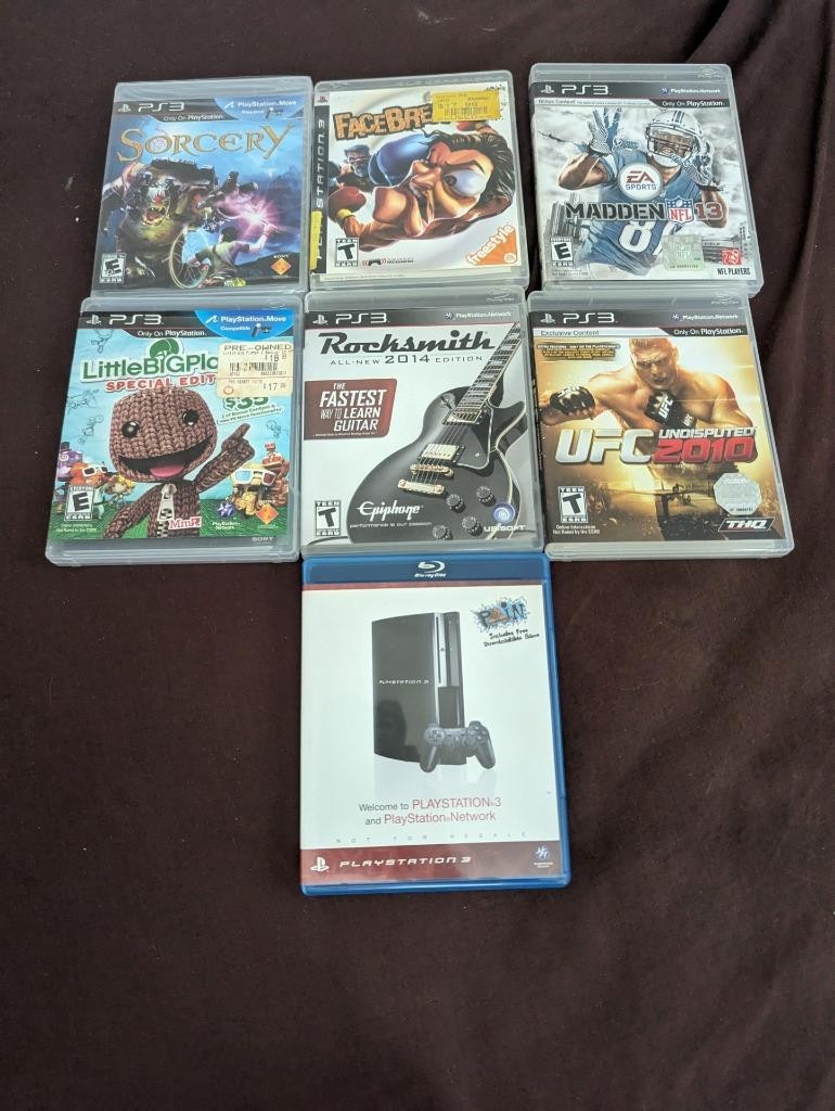 Lot of 7 PS3 Playstation3 Video Games Face Breaker, Little Big Planet 2, Sorcery