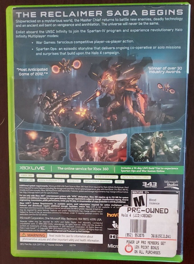 Halo 4 (2 Disc Set Microsoft Xbox 360, 2012 343 Industries) Complete VGC