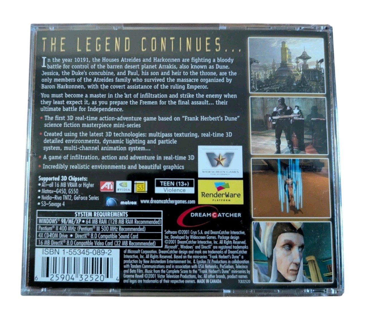 Frank Herbert’s DUNE Dreamcatcher Cryo Big Box Windows 98/ME/XP PC 2001