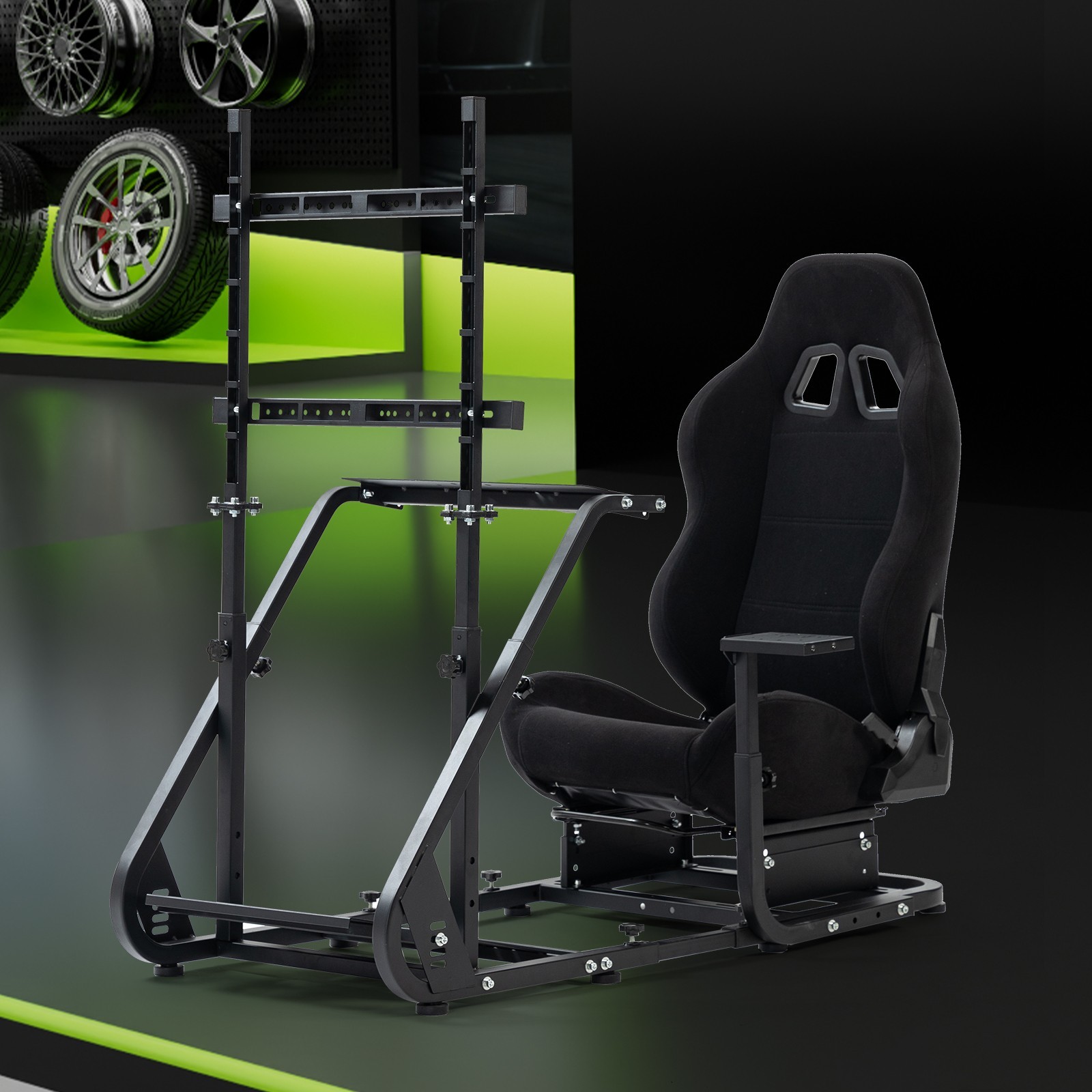 Hottoby Racing Simulator Cockpit With Black Seat & Monitor Stand Fits Logitech