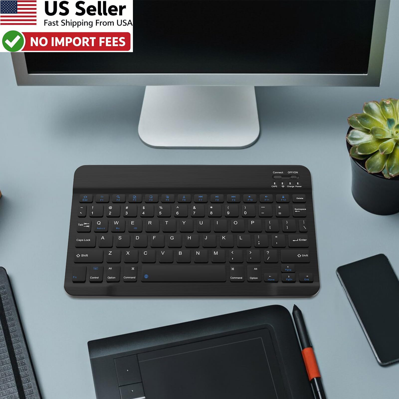 Rechargeable Bluetooth Keyboard Mouse Combo Ultra-Slim Wireless Black FROM USA