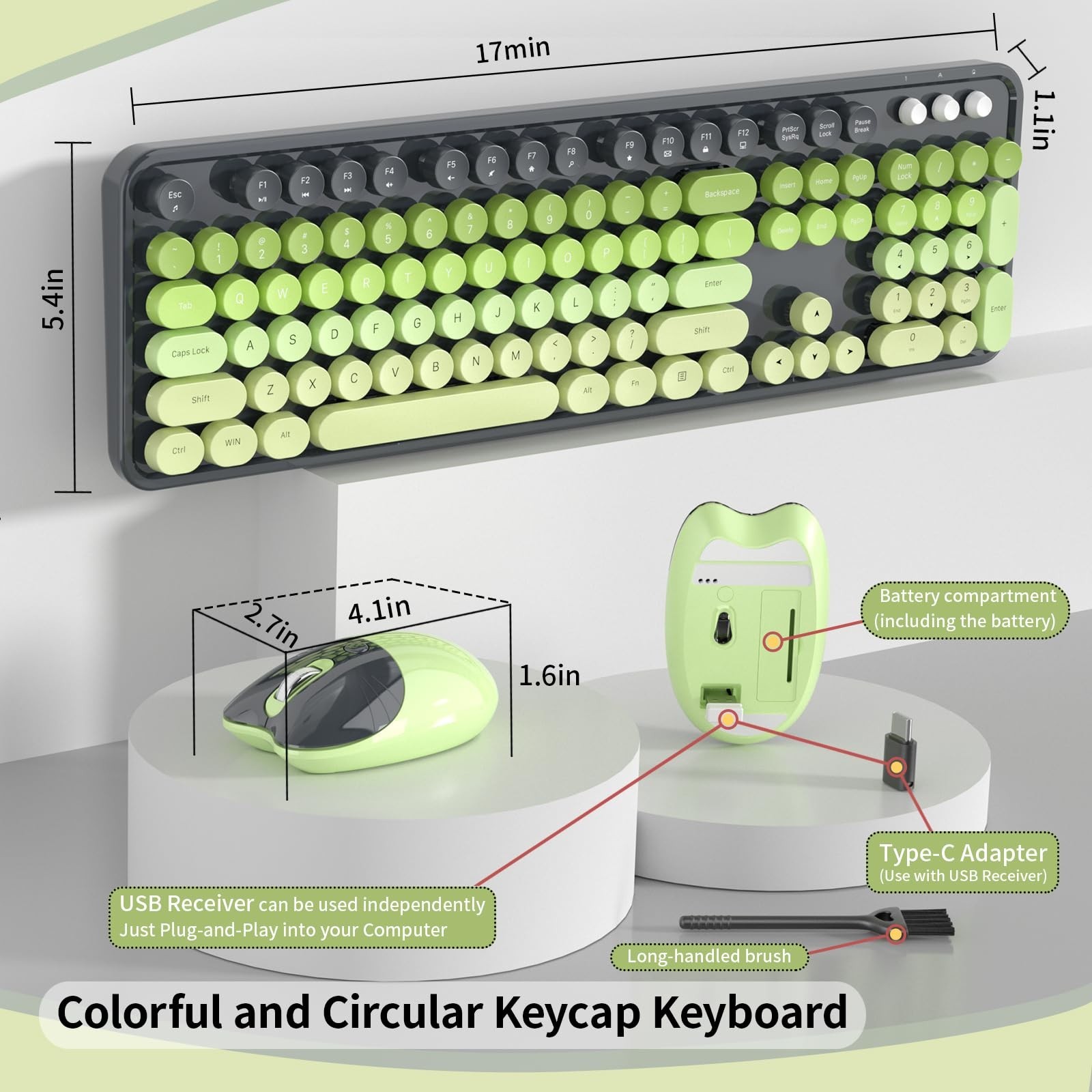 Wireless Keyboard and Mouse, MOFII 104 Round Keycaps Retro Typewriter with OT…