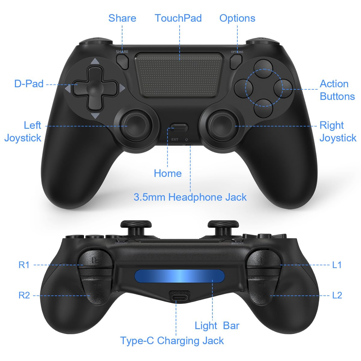 TIANHOO Wireless Controller Compatible with Ps4/Pro/Slim | with Vibration