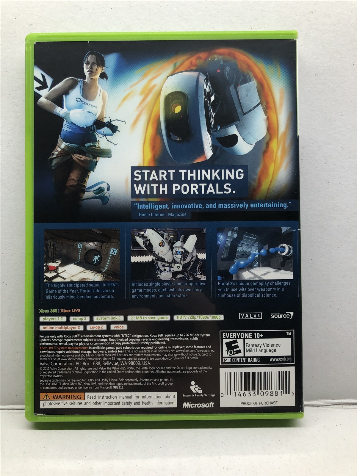 Portal 2 (Microsoft Xbox 360, 2011) Complete Tested Working – Free Ship