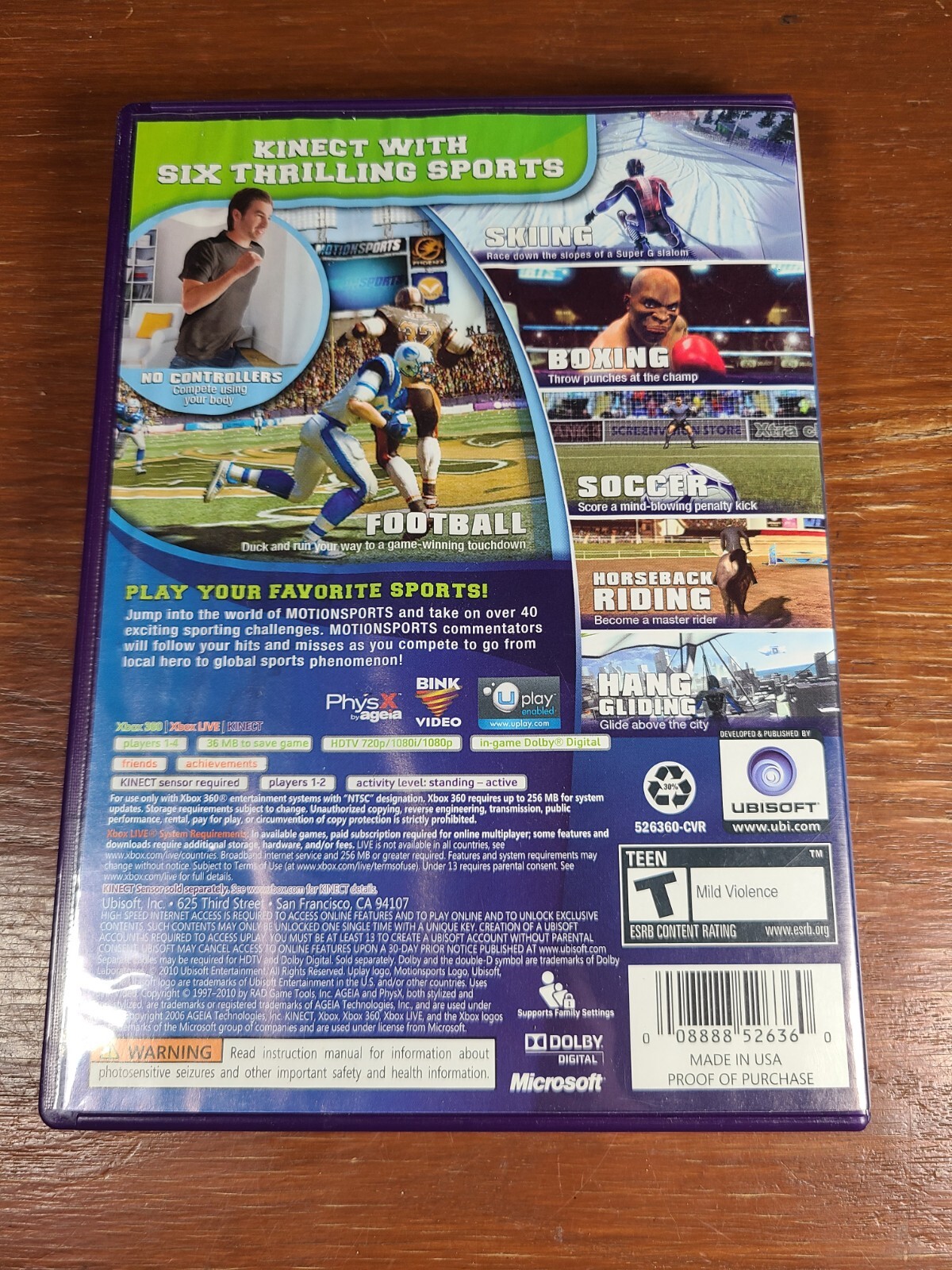 Motion Sports Kinect (Xbox 360, 2010) Complete w/ Manual CIB Tested