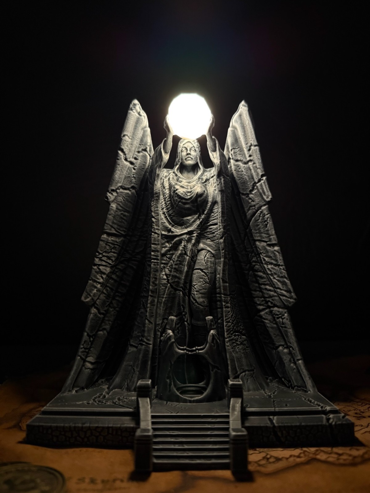 Statue of Meridia, LED Beacon of Dawn, Skyrim Inspired Glowing Figurine
