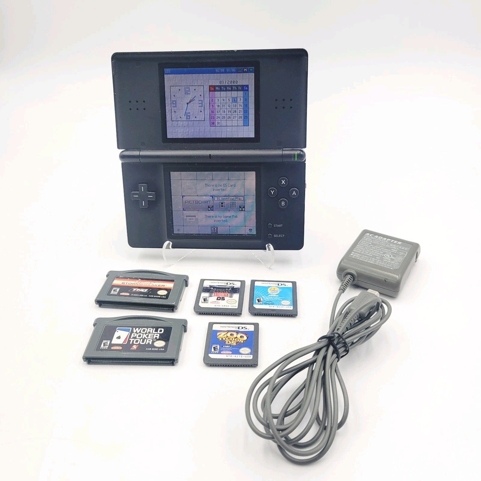 Nintendo DS Lite Handheld System w/ Charger & 5 Games – Onyx Black – TESTED
