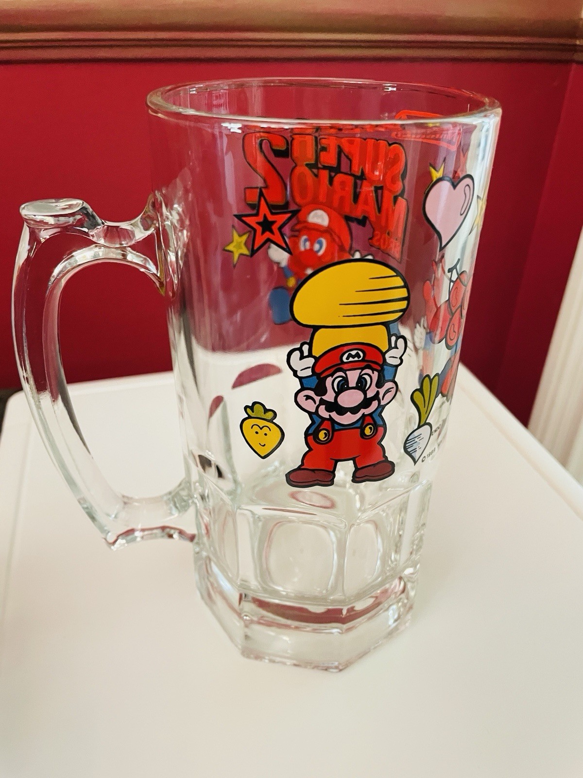 Nintendo Super Mario Bros 1989 Vntge Beer Stein Mug Glass Original Oversized 8″