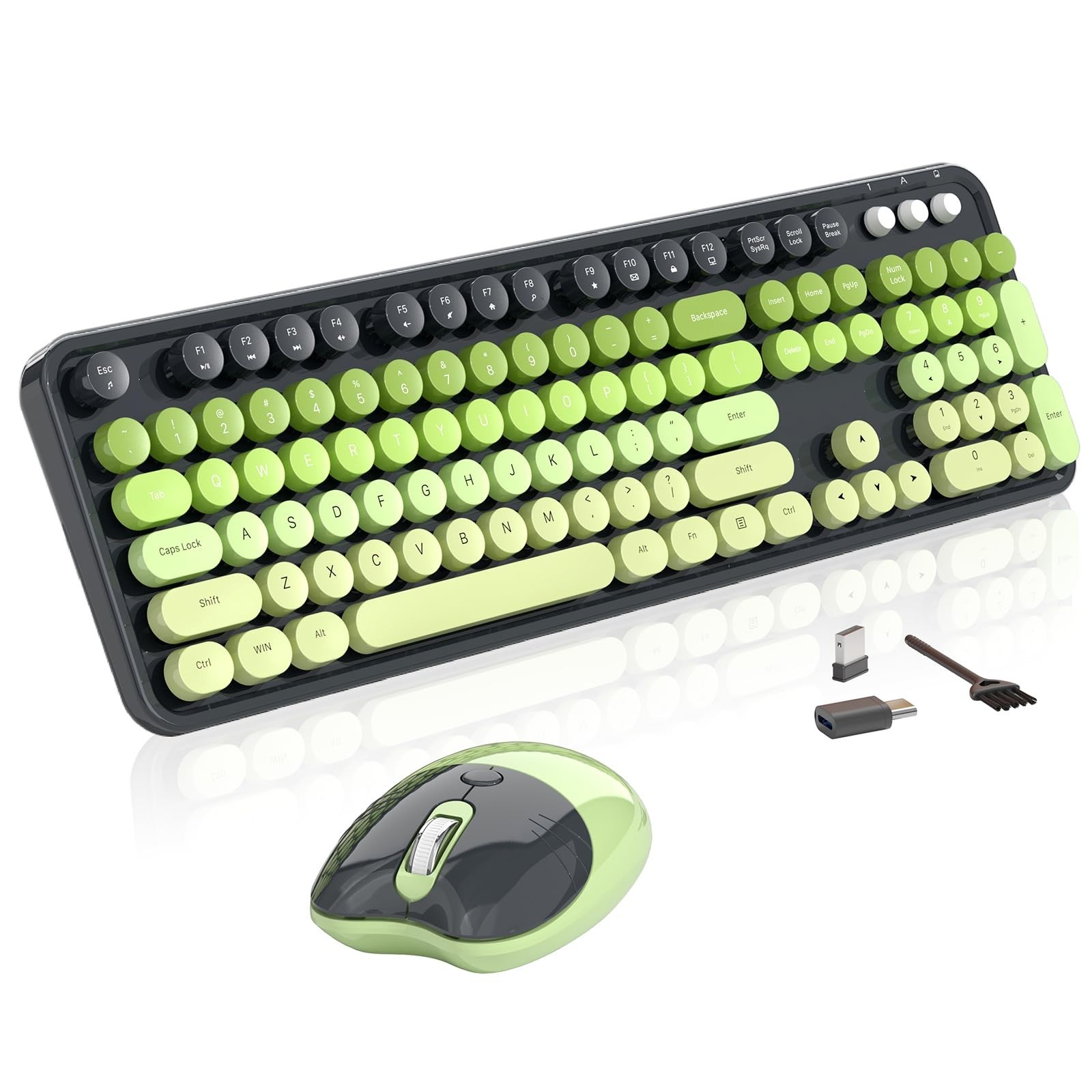 Wireless Keyboard and Mouse, MOFII 104 Round Keycaps Retro Typewriter with OT…