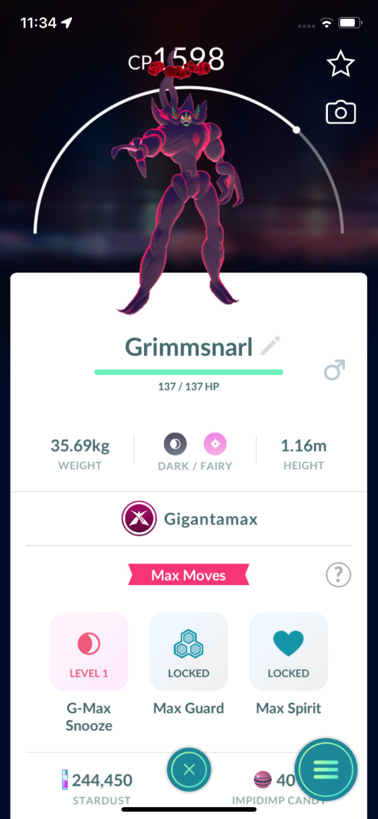 Grimmsnarl Gigantamax ! Registered or Unregistered ! 30 Days Friendship !