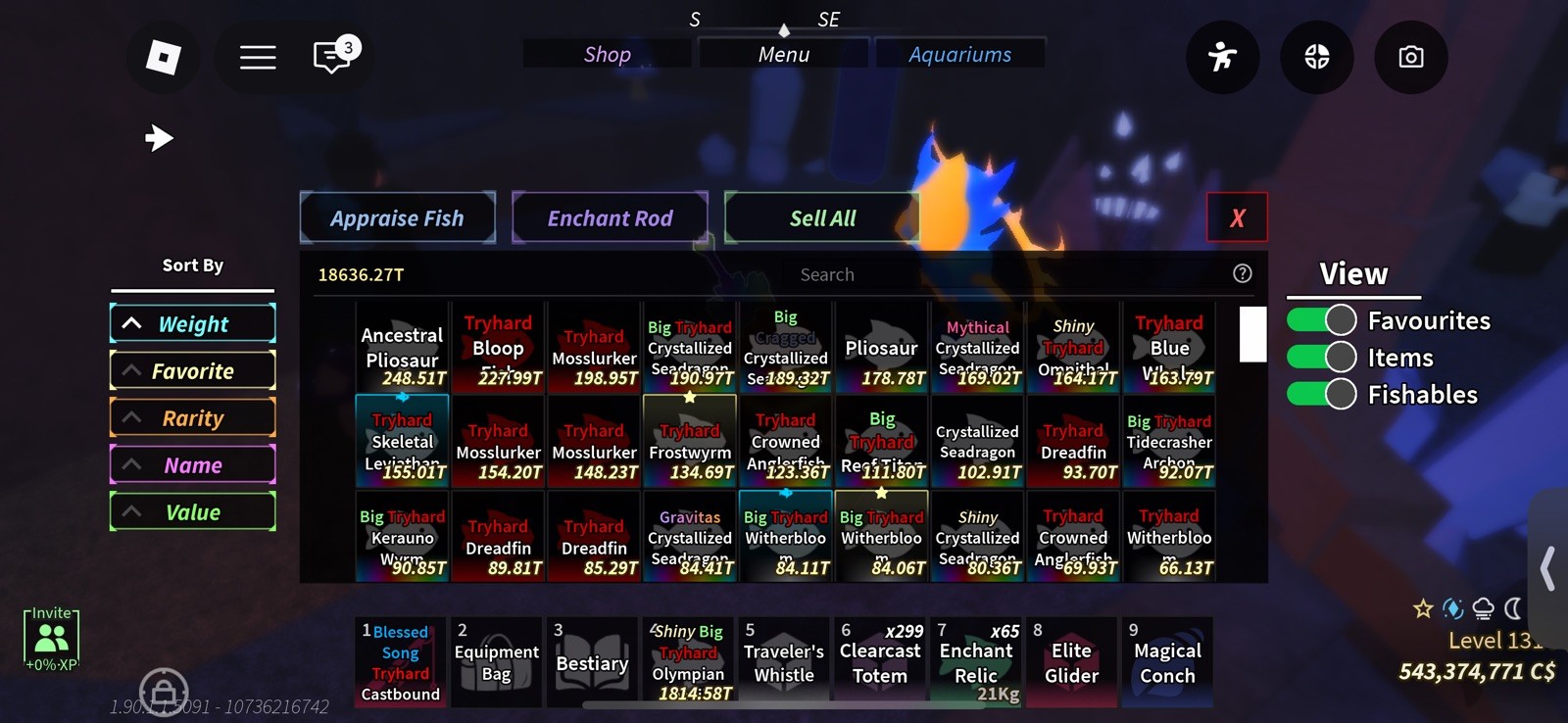 Fisch🐟339🌊Level 1312💰⚡️543,374,771 C$⚡x Astd – 3 – 7 Stars