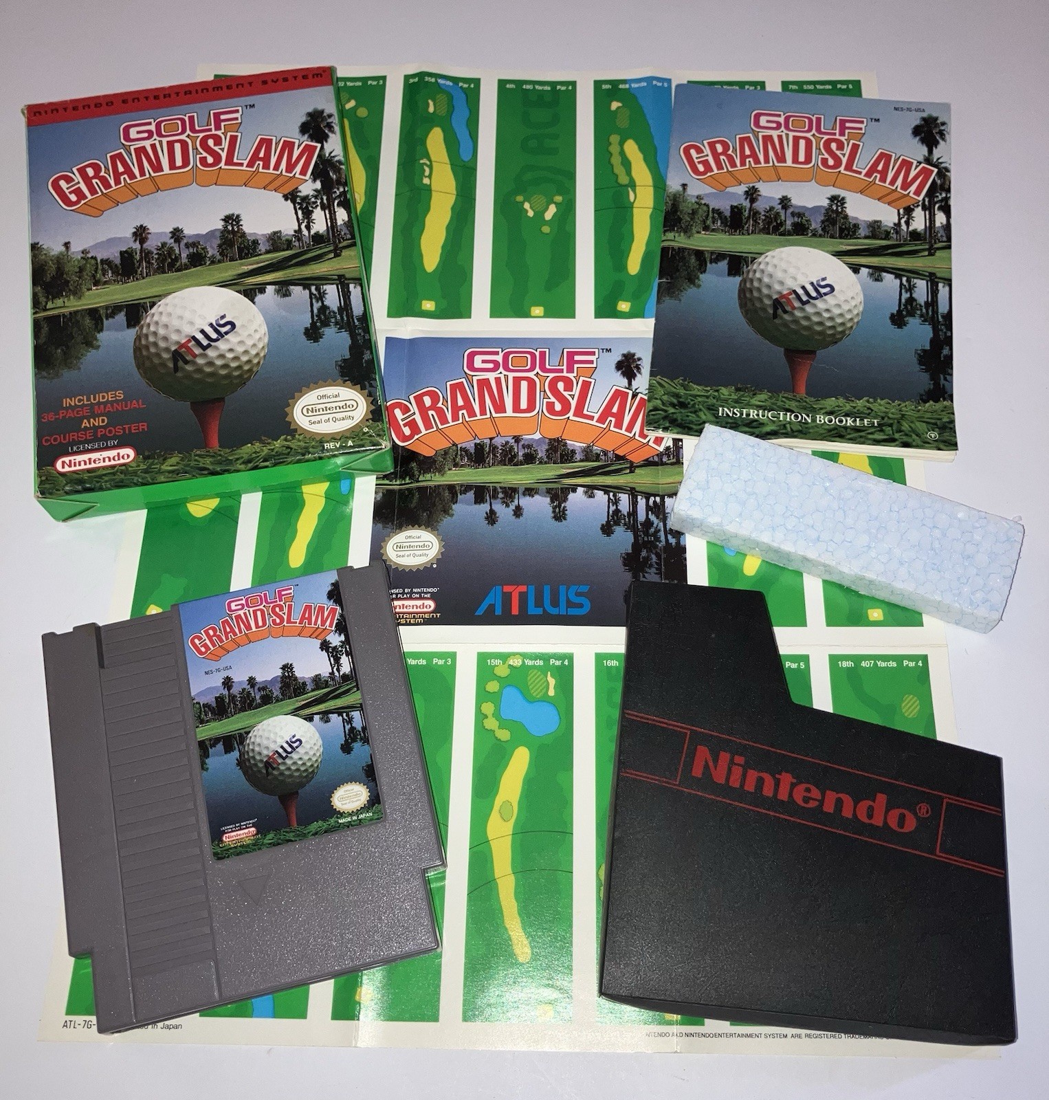 rare GOLF GRAND SLAM NES Game in Box w/manual, foldout & foam piece Fine shape