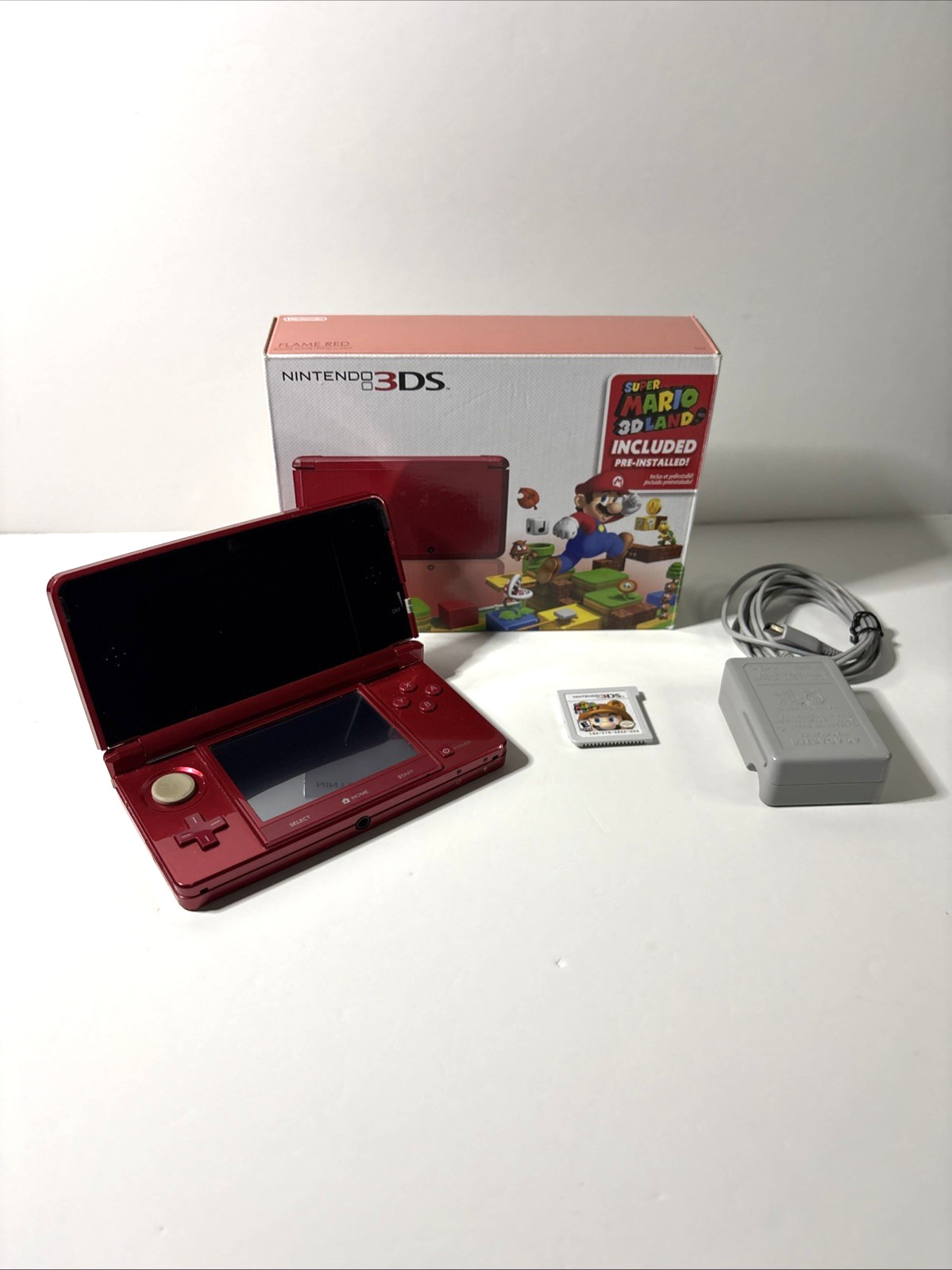Nintendo 3DS Flame Red – Complete In Box – Includes Super Mario 3D Land – Tested