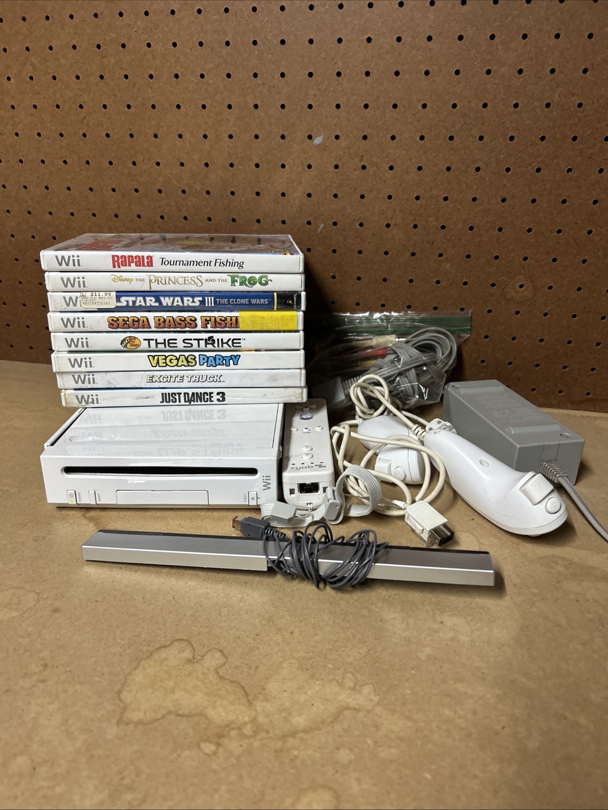 Nintendo Wii Console Bundle – Power, A/V Cables, & Sensor, 8 Games