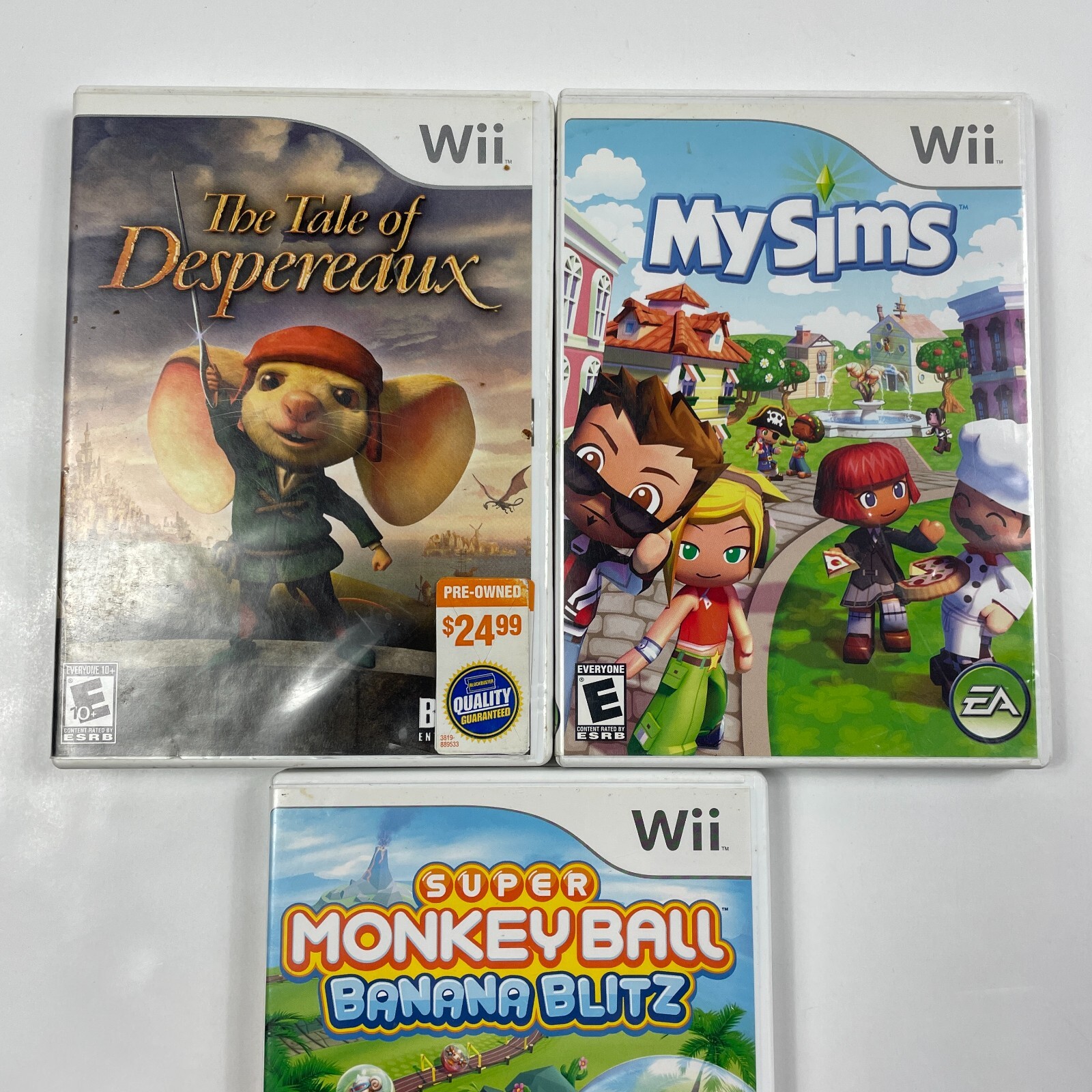 MySims, Super Monkey Ball Banana Blitz, The Tale of Despereaux Nintendo Wii Lot