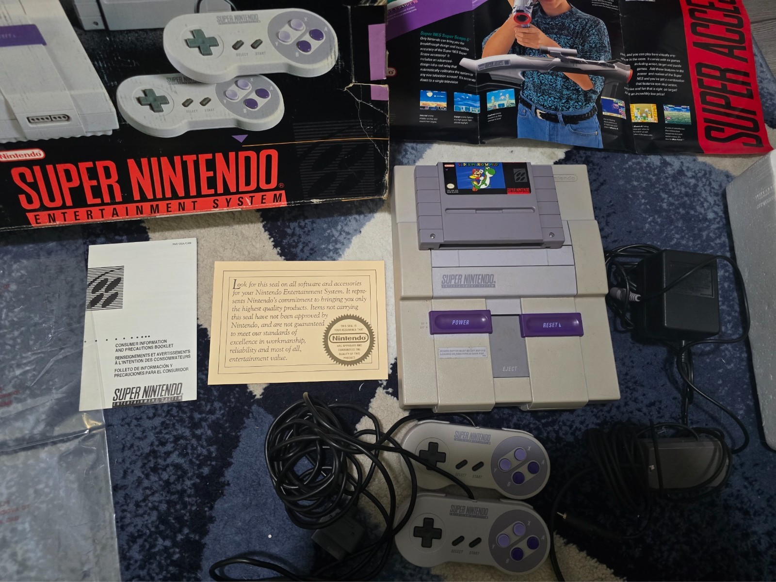 Super Nintendo Super Set Console Box Controllers Game. •READ DESCRIPTION!• SNES