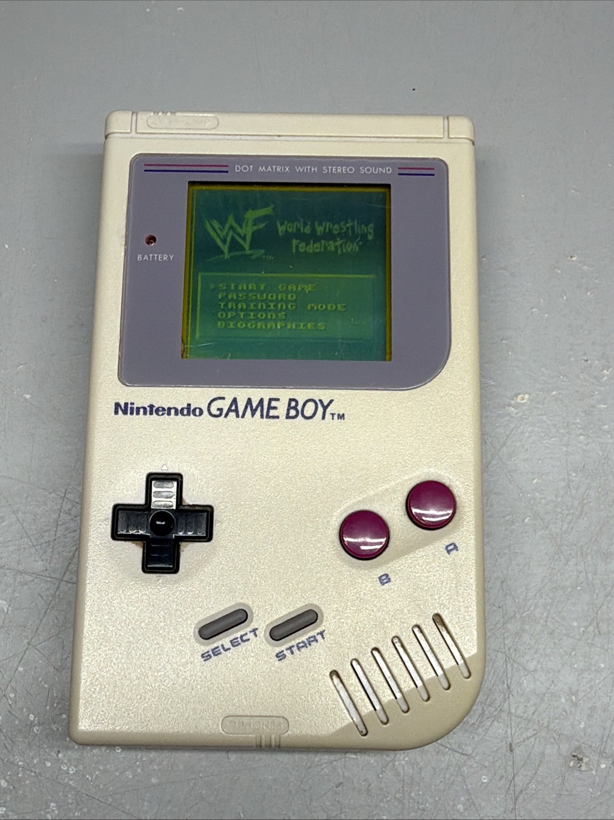 Nintendo Game Boy DMG-01 Original Gray Handheld 1989 Working + WWF War Zone