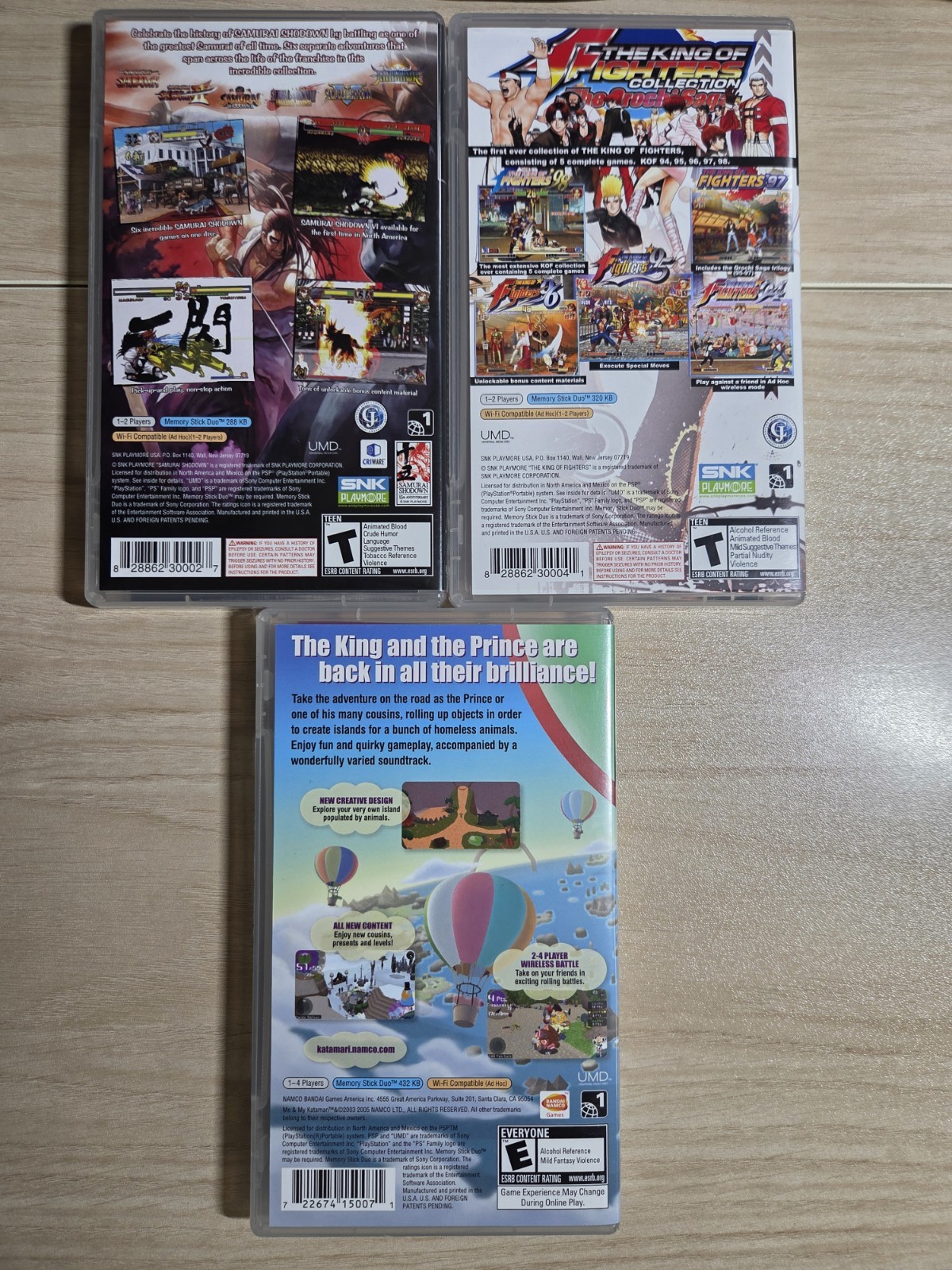 Sony PSP Game Lot CIB- Me & My Katamari, King of Fighters & Samurai Shodown VG