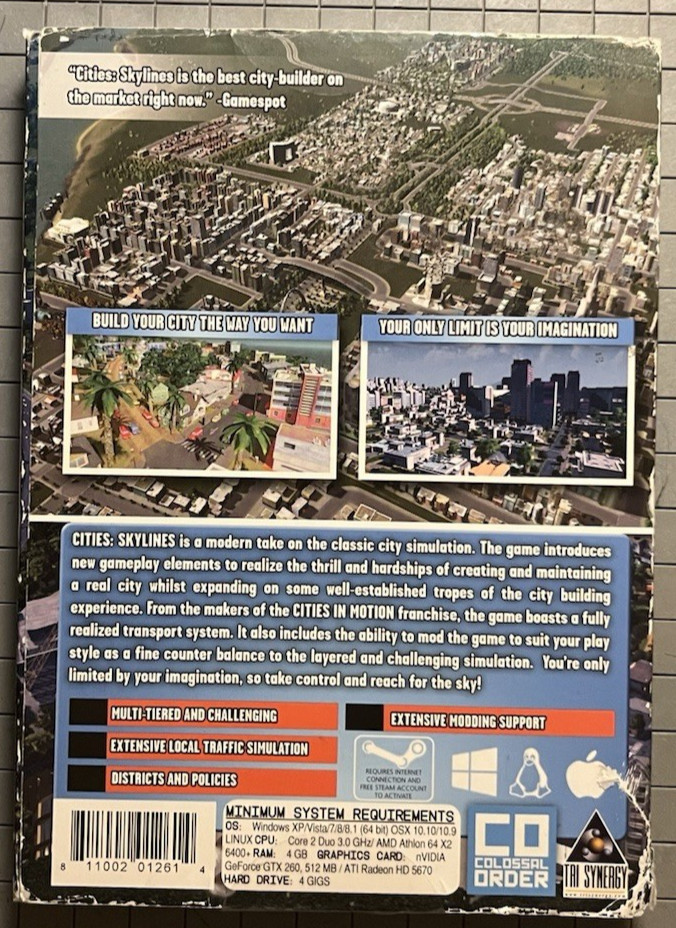 Cities: Skylines PC • Outer Sleeve • Clamshell Case • Tested Disc • 2015