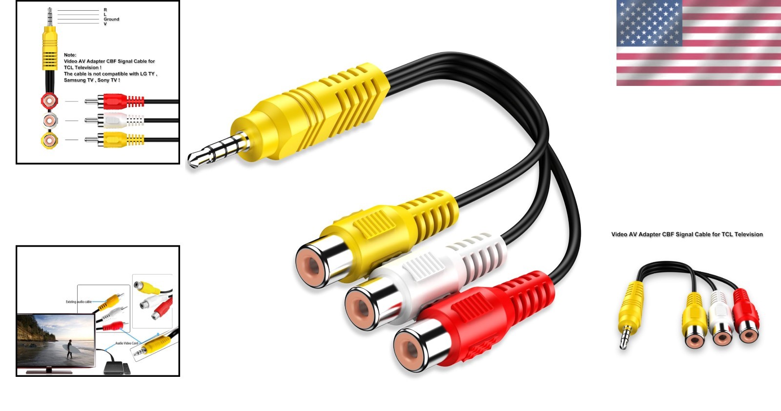 23CM High-Speed RCA to AV Adapter Cable for Seamless TCL TV Connection
