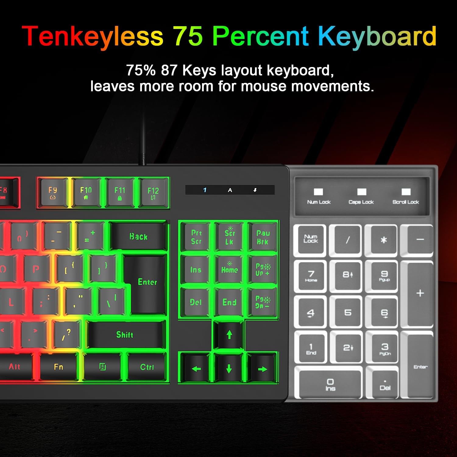 BlueFinger RGB 87 Keys Gaming Keyboard and Backlit Mouse Wired, Black & Gray