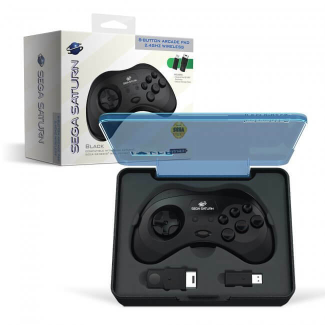 Retro-Bit 2.4GHz V2 Wireless Controller 8-Button Sega Saturn, Genesis Mini Black