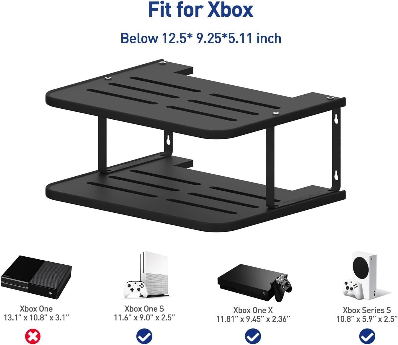 Floating Under TV Game Double Shelf Stand for Xbox Shelf Wall Mount for one S…