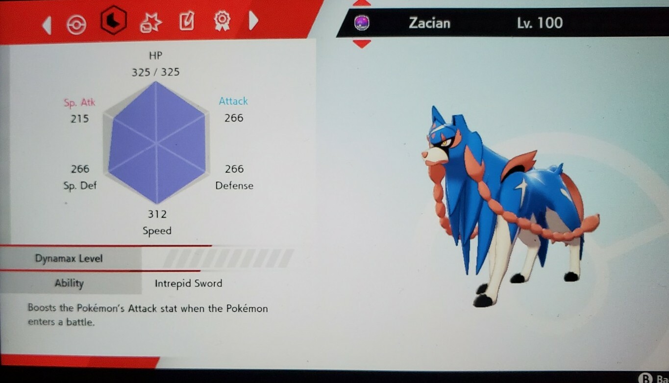 Pokemon Sword and Shield Legendary Zacian 6IV level 100 Rusted Sword