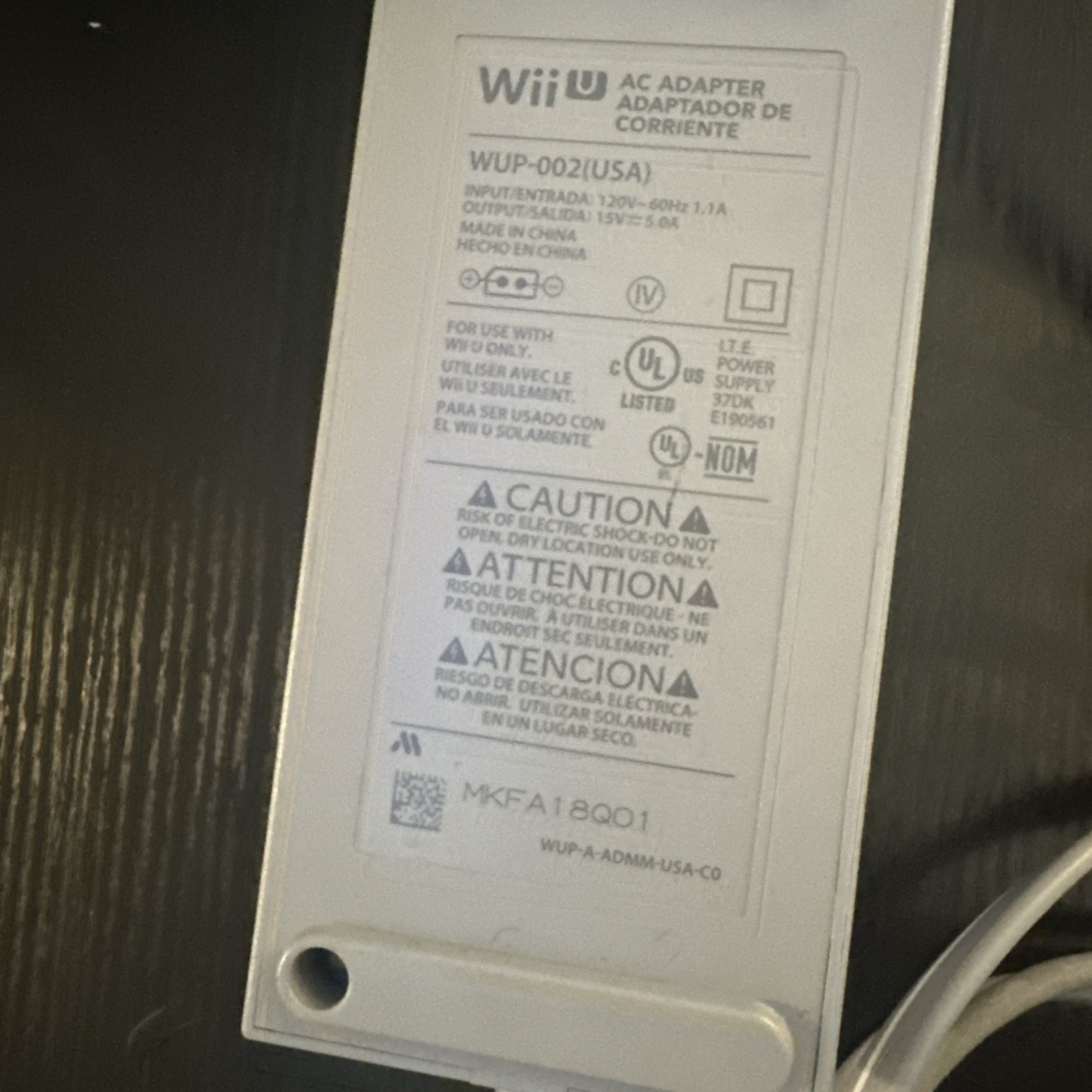 Nintendo WUP002 AC Power Adapter for Wii U – Gray