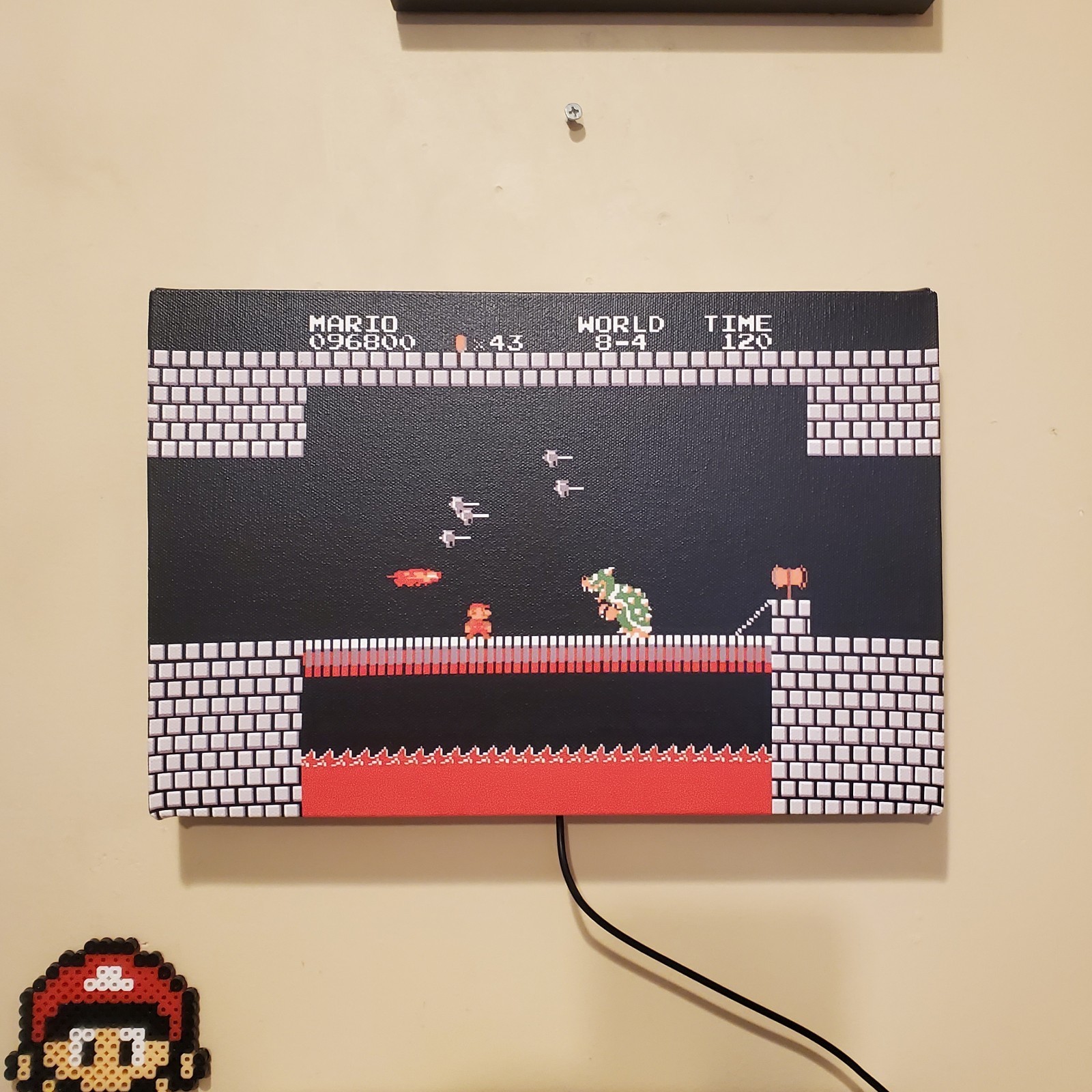 Mario vs Bowser backlit with LEDs custom wrapped canvas 8×12″ game room gift NES