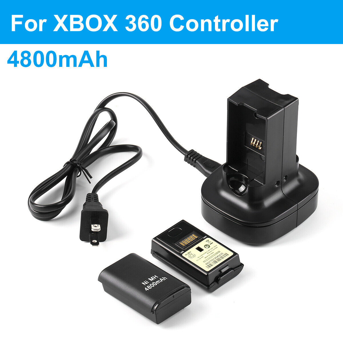 2 Battery Pack & Charger Dock For Microsoft Xbox 360 Wireless Controller Black