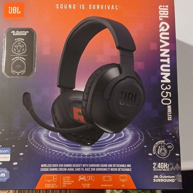 JBL Quantum 350 Wireless 2.4GHz Over-Ear Headset Detachable Boom Mic Black
